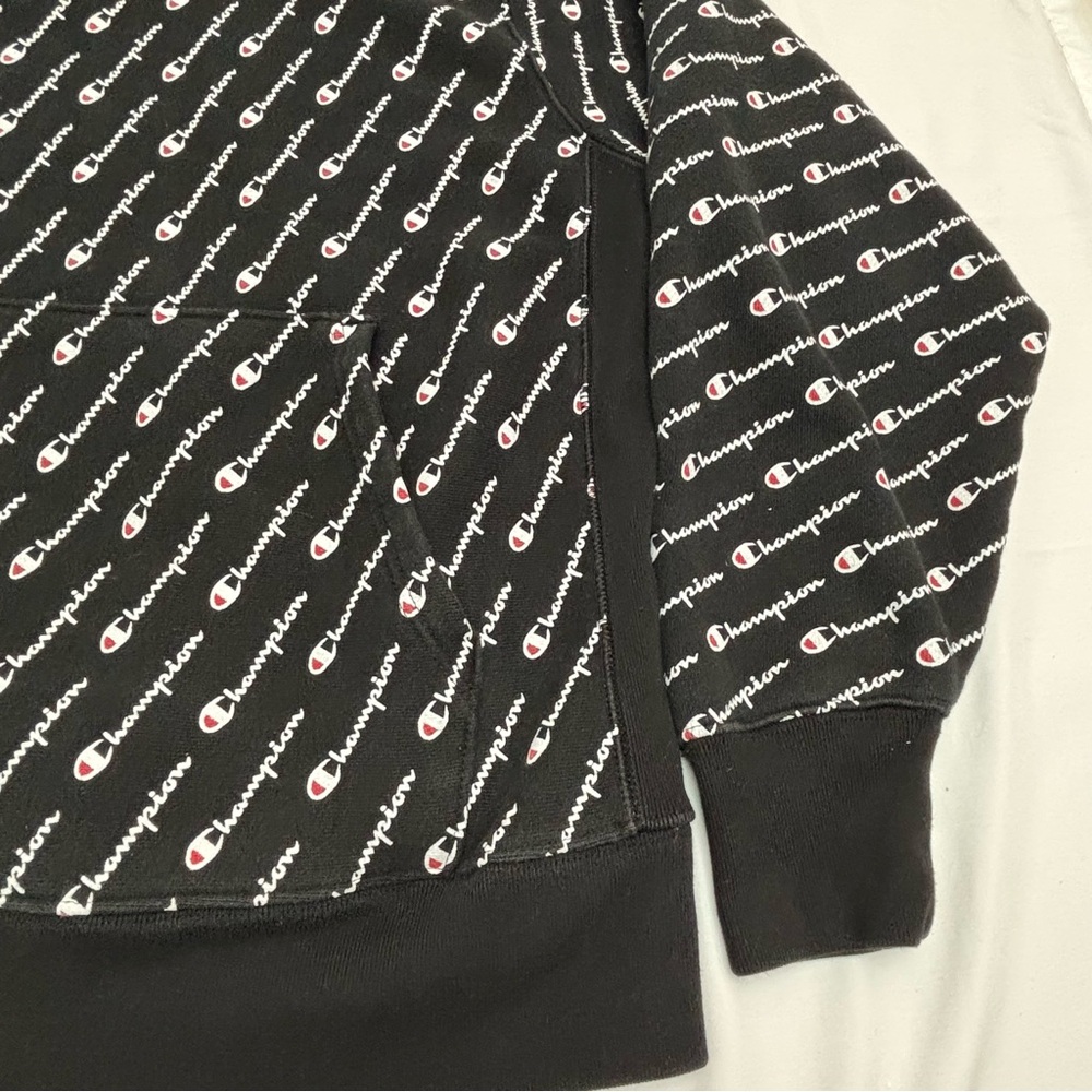 Champion Black Hoodie with White Logo Pattern - Picture 4 of 12